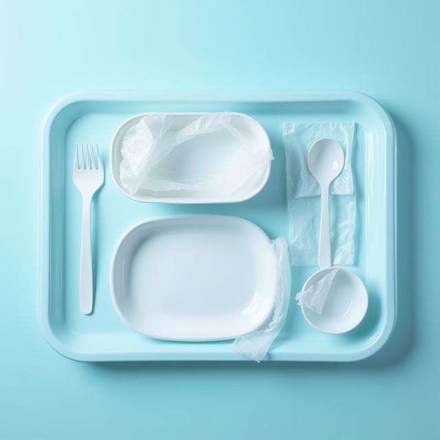 Healthcare food tray with sterile dishes