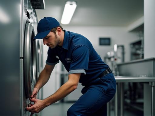 Technician installing commercial kitchen equipment